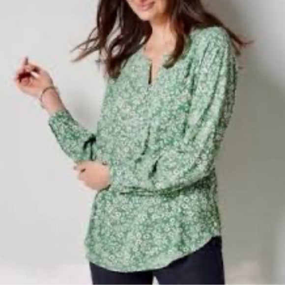 J. Jill Tops - J Jill Rayon Green Ditsy Floral Print‎ Henley Neck Long Sleeve Tunic Size XLP